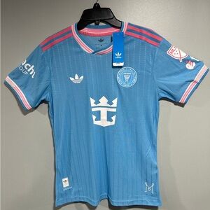 Adidas Light Blue Soccer Jersey with Pink Stripes